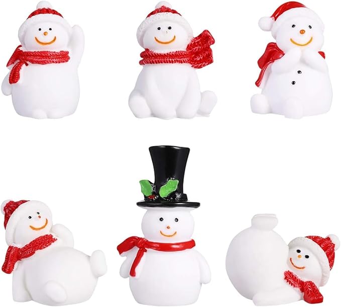 Set of 6 Mini Snowman Figurines - Cute Christmas Miniature Decor, Holiday Ornaments, DIY Festive Crafts, Home Desk Decor, PerfectGift for Christmas Idea