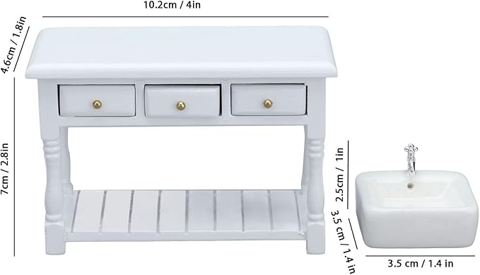 Dollhouse Furniture, White Miniature Educational Doll House Bathroom Set for 1:12 Miniature Doll House