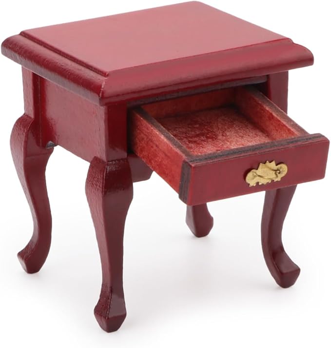 Miniature Furniture 1:12 Bedside Table Dollhouse Accessories Wooden Nightstand Vintage Living Room Bedroom Scene Bedroom Bedsides End TableHouse Model Decoration (Red)
