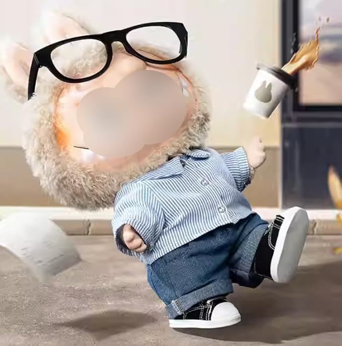 Mini Canvas Sneakers for Dolls, 2 Pairs Set in White and Denim Blue, Lace-up Style for labubu 2025,Include A Pair of Glasses(no Lenses) (White & Denim Blue)