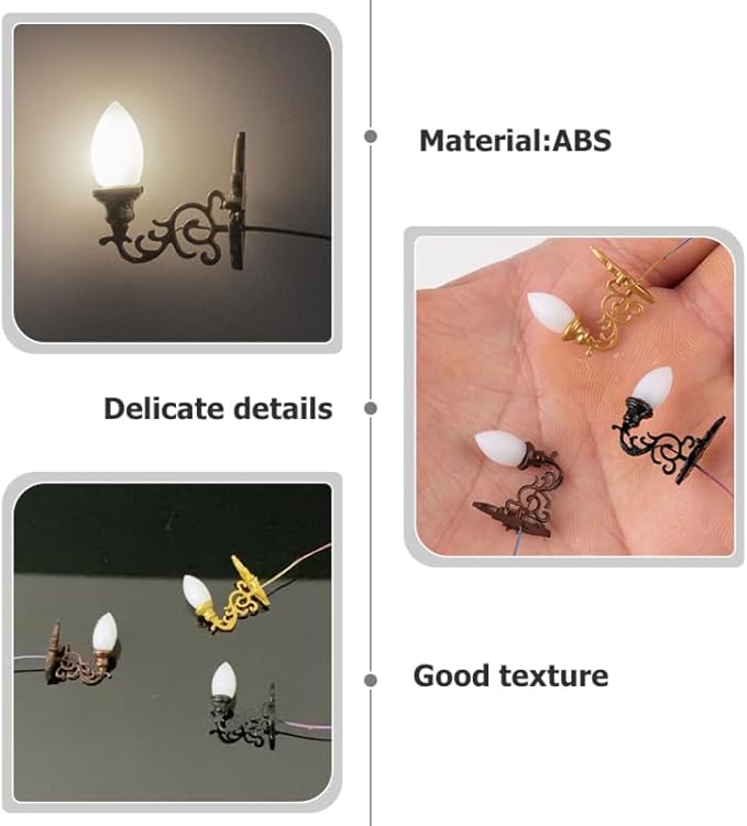 4pcs Dollhouse Wall Light Miniatures Battery Wall Lights Miniature Stuff Lamppost Model Dollhouse LED Light Miniature Wall Lamp Miniature Decor Simulation Wall Lamp Mini Lights Abs