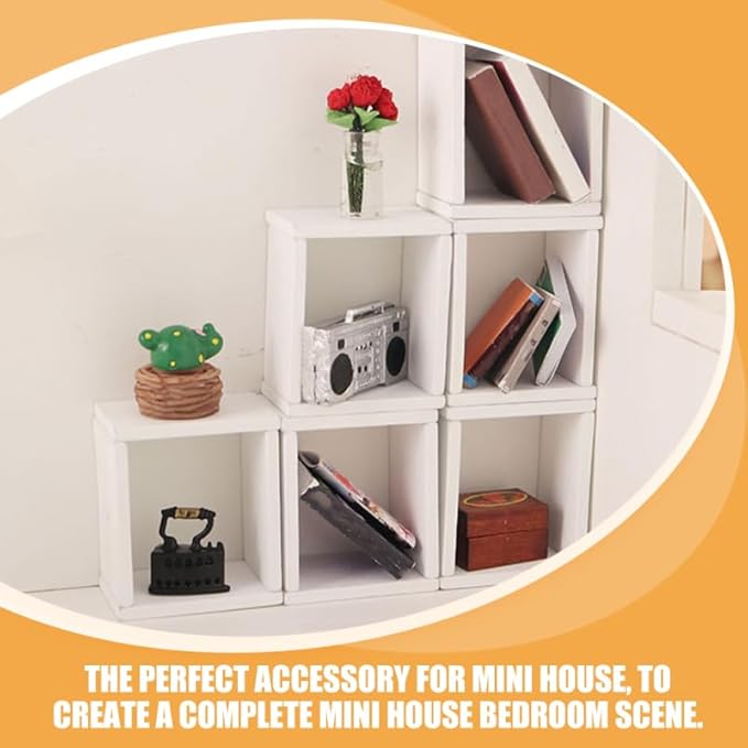 TOYANDONA 6pcs Dollhouse Miniature Storage Rack Floating Shelves Doll House Wall Rack Bookshelf Display Dollhouse Furniture Accessories White, 5.00X4.20X2.80CM, 7Z1025312FXTZ
