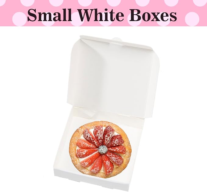 Huoshange 5 Inch Thin Mini Pizza Boxes,100 Pack Small White Pizza Boxes for Cookie,Mini Pies, Party Favors and Crafts(5x5x1 Inches)
