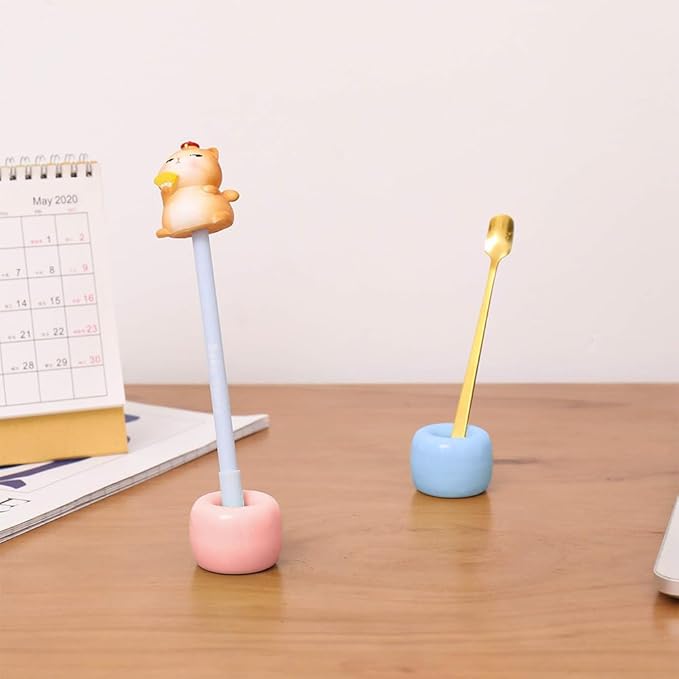 HalfofLife Mini Ceramics Toothbrush Holder Stand for Bathroom Vanity Countertop, Handmade Couple Toothbrush Head Holder, Shaver Holder and Office Pen Holder, Pink&Blue, Pack of 2