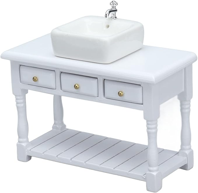 Dollhouse Furniture, White Miniature Educational Doll House Bathroom Set for 1:12 Miniature Doll House
