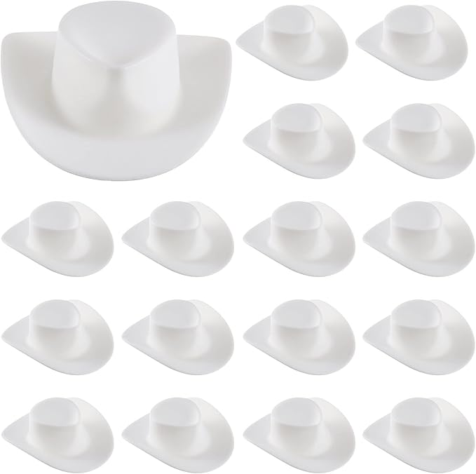 Skylety 20 Pieces Plastic Mini Cowboy Cowgirl Hat Miniature Western Small Doll Hat Cute Doll Cupcake Decoration for Dollhouse Cow Party Decoration(White)