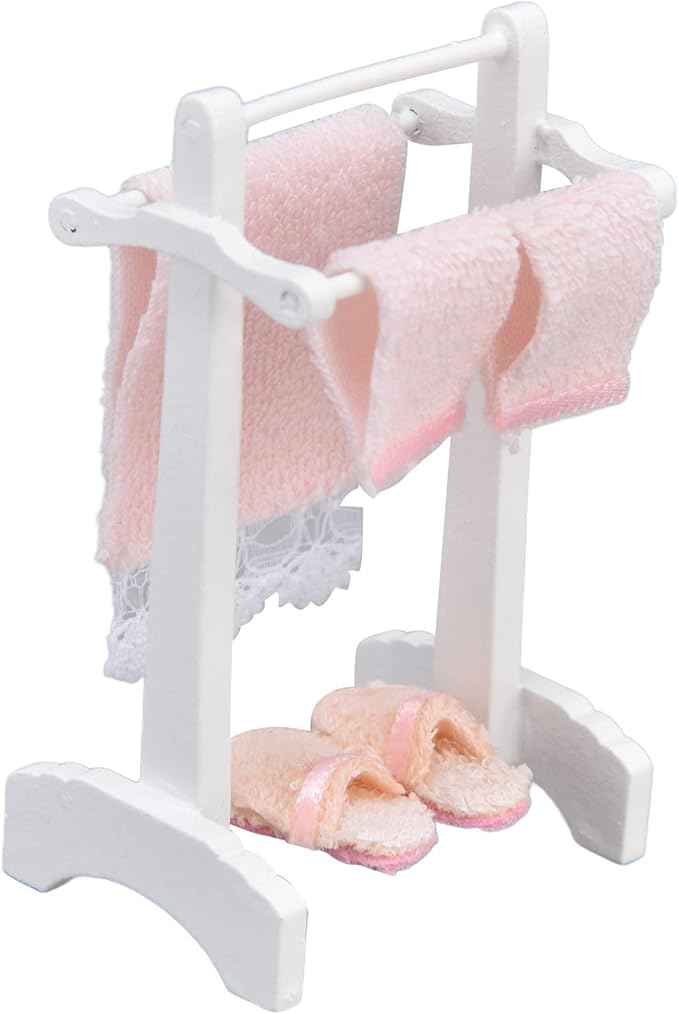 1:12 Miniature Bath Towel Rack with Rug Set - Dollhouse Bathroom Furniture Accessories - Dollhouse Furniture Craft Accessories for a Realistic Dollhouse Bathroom (2 Pcs)