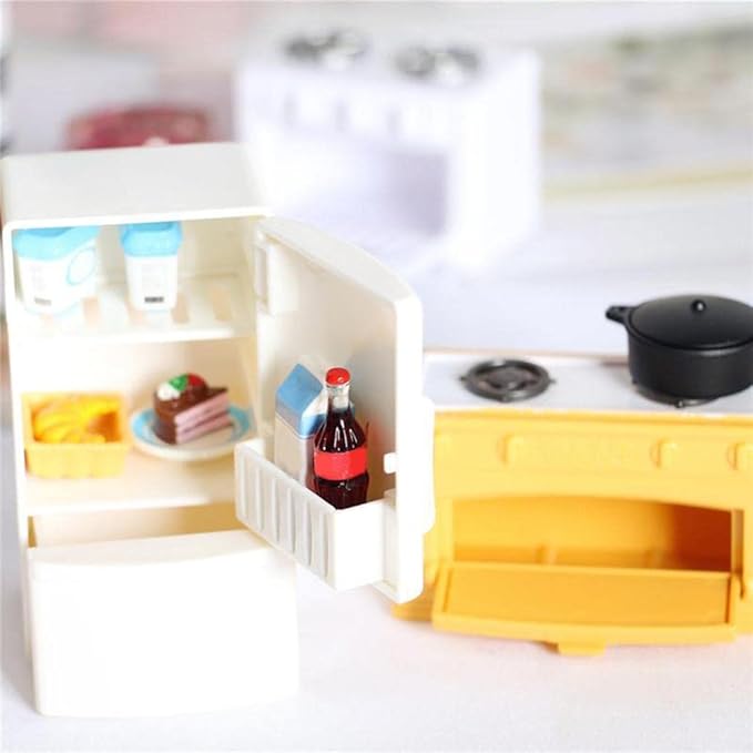 predolo Dollhouse Kitchen Furniture Set, 1:12 Mini Dollhouse Accessories, Miniature Furniture, Realistic Kitchen Fridge and Sets, Refrigerator