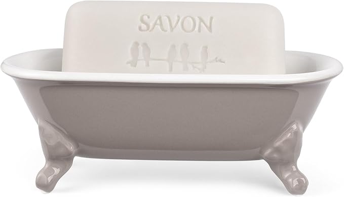 NEWHENGS 6.5" Ceramic Mini Decorative Clawfoot Bathtub Bar Soap Dish, Kitchen Sponge Holder and Shower Tray for Bathroom, 1 Pack(Taupe)