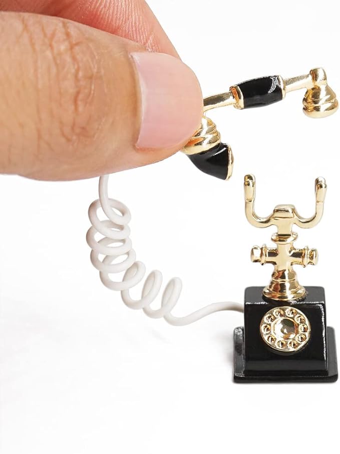 Odoria 1/12 Miniature Rotary Telephone Dollhouse Decoration Accessories, Black