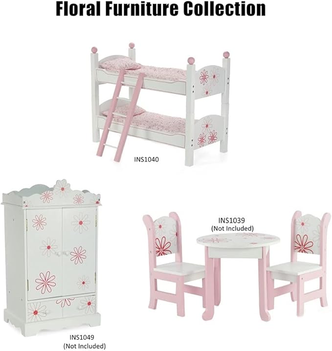 Emily Rose 18 Inch Doll Bunk Bed with Floral Bedding & Ladder | 2 Stackable Single Beds | Fits 18” American Girl Dolls, Our Generation, My Life As | USA Designed | Ages 5+ | Ideal Gift