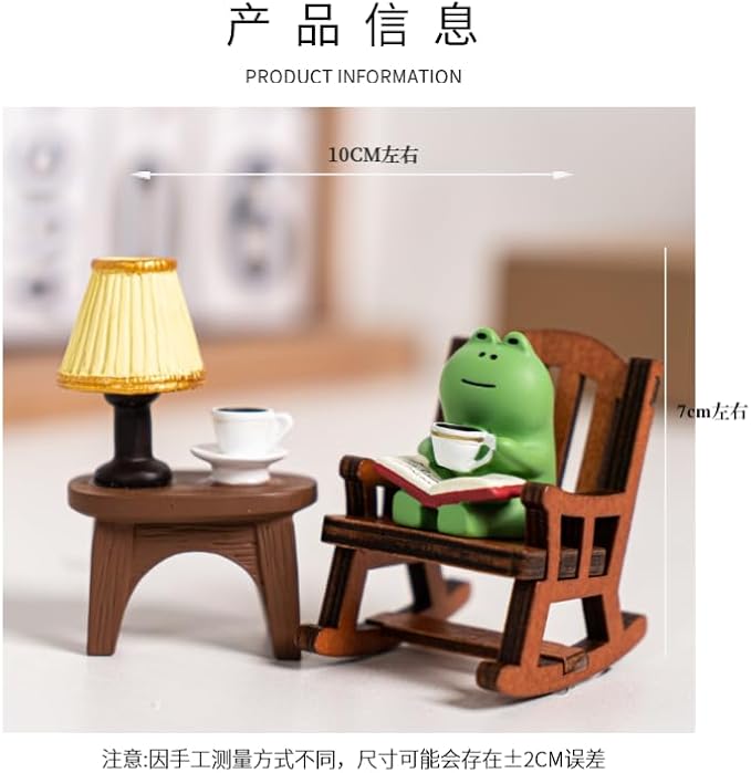 Miniature Frog Figurine Statue, Help Relax Enjoying Tea Time Mini Frog Cat Collection Desk Ofiice Bedroom Decor, Healing Heart Good Mood Indoor Home Decorations with Gift Box -Reading