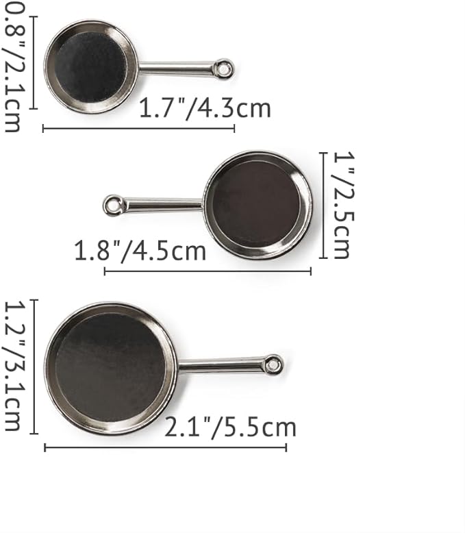 Odoria Dollhouse Frying Pan Miniature: 1/12 Scale Skillet Cookware for Kitchen Restaurant - Mini Kitchenware Cooking Utensils Metal Silver 3Pcs