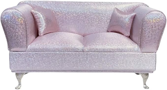 1/6 & 1/12 Scale Dollhouse Furniture Miniature Sofa w/Hidden Jewelry Box for Women - Adult Collector Pink Decor for Diorama, Dressing Table, Rings, Earrings & Small Necklaces Storage