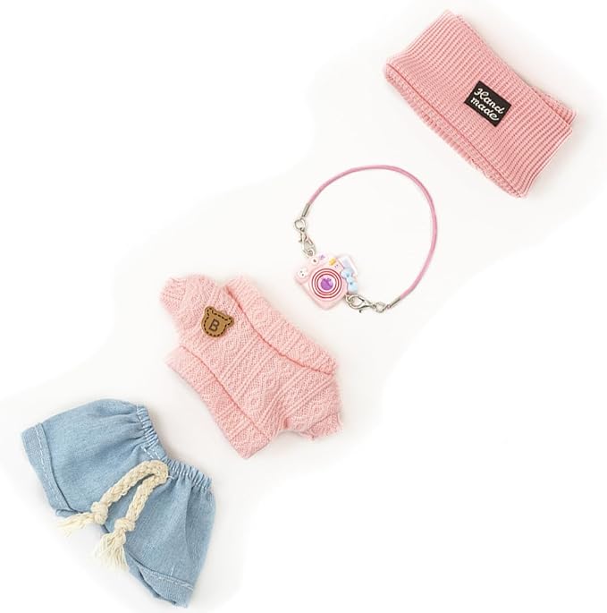 Clothes for Lububu 17cm Dolls(NO Doll) for Lububu Doll Outfits with Accessories Suit for Lububu Cute Stylish Dress Up Set Pink
