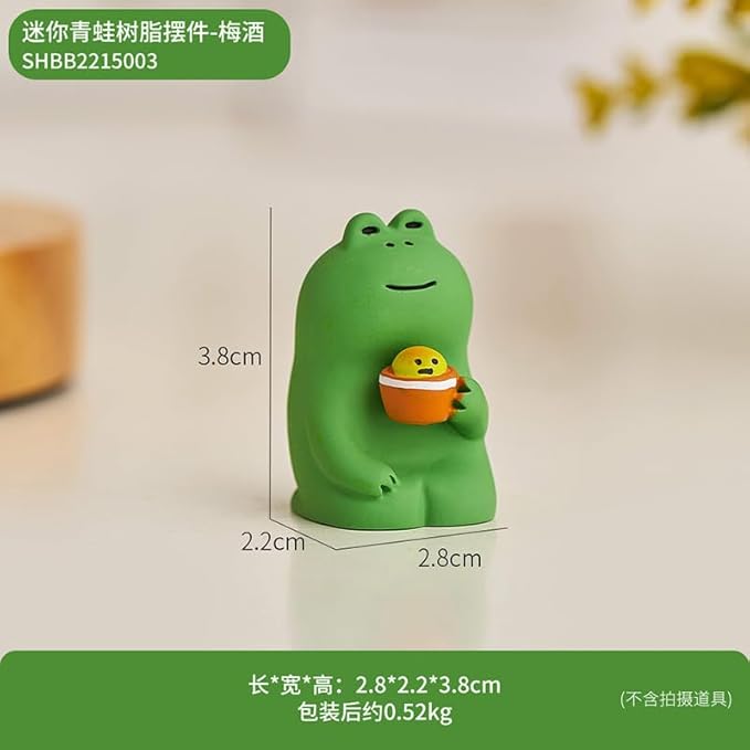 Miniature Frog Figurine Statue, Help Relax Enjoying Tea Time Mini Frog Cat Collection Desk Ofiice Bedroom Decor, Healing Heart Good Mood Indoor Home Decorations with Gift Box -Happy Chatting