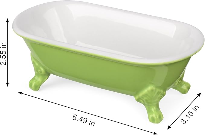 NEWHENGS 6.5" Ceramic Mini Decorative Clawfoot Bathtub Bar Soap Dish, Kitchen Sponge Holder and Shower Tray for Bathroom, 1 Pack(Lime)