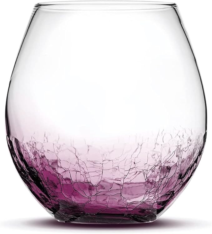 Integrity Bottles, Wine Glass, Handblown Gifts (Crackle Purple)