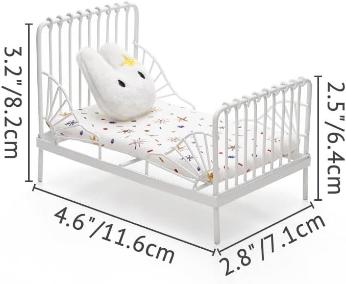 Odoria 1/12 Miniature Iron Bed Dollhouse Furniture Accessories, White