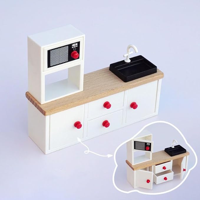 1 Set 1:12 Scale Kitchen Wooden Miniature Dollhouse Furniture Set,Doll House Furniture Toys Gift for Kids Boys Girls