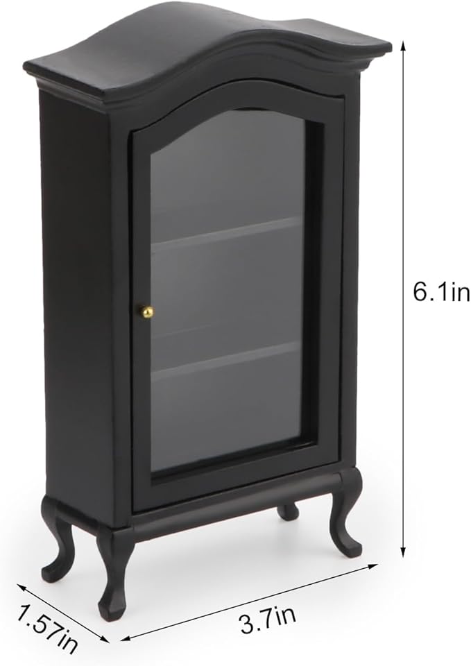 Dollhouse Furniture Display Shelf 1:12 Scale Miniature Bookshelf Cabinet Decoration Classic Wooden Mini Storage for Mini Artificial House Accessories (Black)