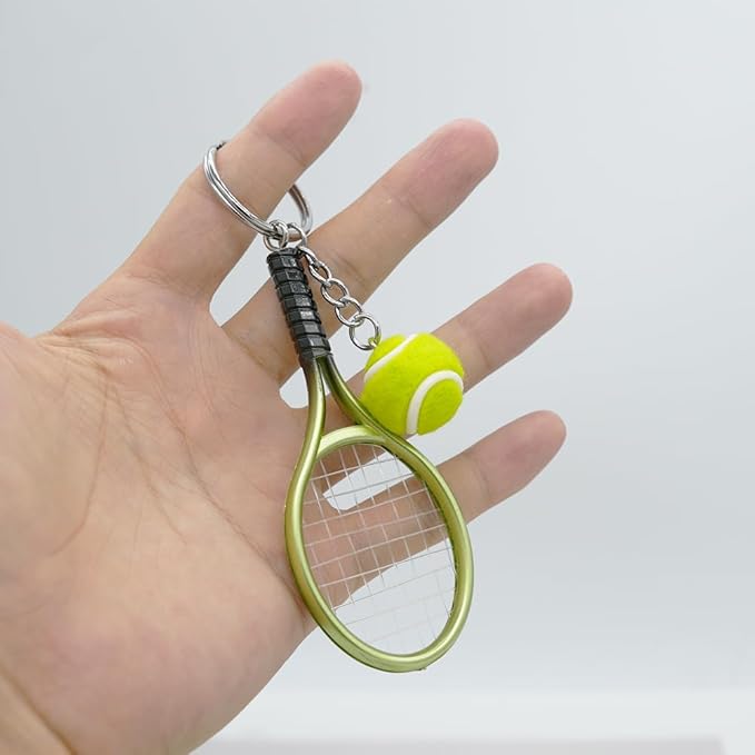 Moydolo Cute Mini Tennis Racket Keychain with Ball, Tennis Sport Lover Gifts Key Chain Ring