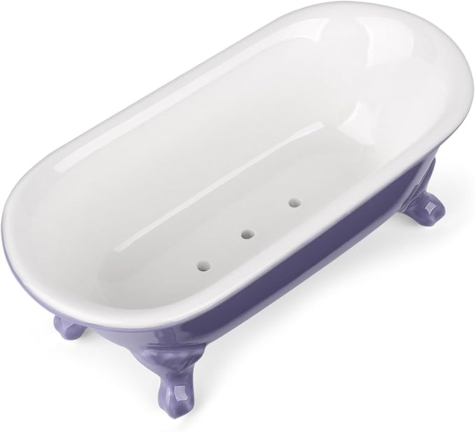 NEWHENGS 6.5" Ceramic Mini Decorative Clawfoot Bathtub Bar Soap Dish, Kitchen Sponge Holder and Shower Tray for Bathroom, 1 Pack(Jubilee)
