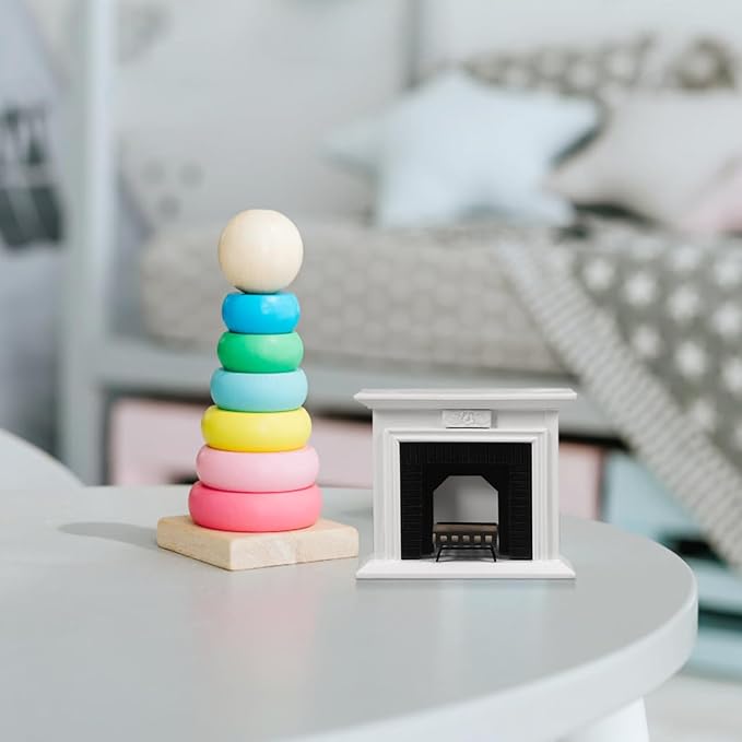 VICASKY 1:12 Scale DIY Dollhouse Miniature Fireplace Set with Realistic Firewood - Wooden Model Kit for Doll House Decor, Collectibles, Creative Craft Project