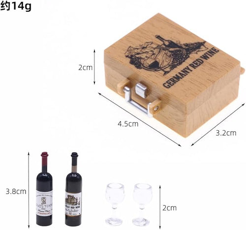 1:12 Mini Dollhouse Accessories Set Which Including 2 Red Wine Bottles Glasses Bottles and A Case,Miniaure Scene Model for Dollhouse Decor and Dollhouse Furniture