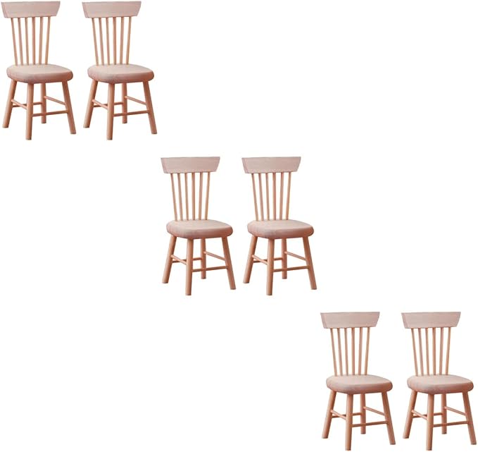 6PCS Dollhouse Chairs, 1/12 Scale Dollhouse Furniture - Wooden Mini Furniture Accessories, Tiny Mini Chair for Doll House, Fairy Garden, Photography Props,Home Decor & Christmas Party (1.6in*3.2in)