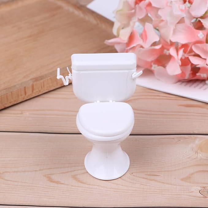 White Dollhouse Miniature Bathroom Toilet, Vintage Style Furniture Accessory, Miniature Classic Bathroom Toilet Tiny Cake Topper Bathroom Furniture Dollhouse Accessories