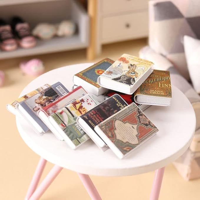 X Hot Popcorn 25Pcs Miniatures Doll House Books, Mini Books Library Bookshelf Fillers Mini House Accessories Wooden Mini Books Model Decoration for Doll House Decor