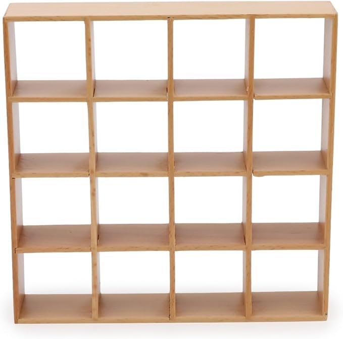 Miniature Furniture Storage Rack 1/12 Dollhouse Furniture 16 Grid Shelf Bookshelf Display Shelf Wall Rack Stand Mini House Scene Decoration (Wooden)