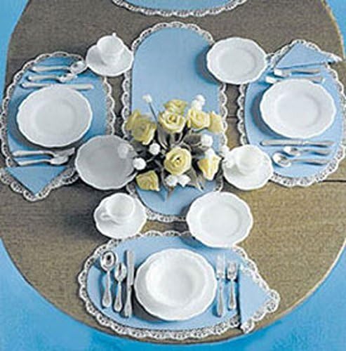 Dollhouse Miniature Chrysnbon Dishes and Silver 4 placesettings mini-kit