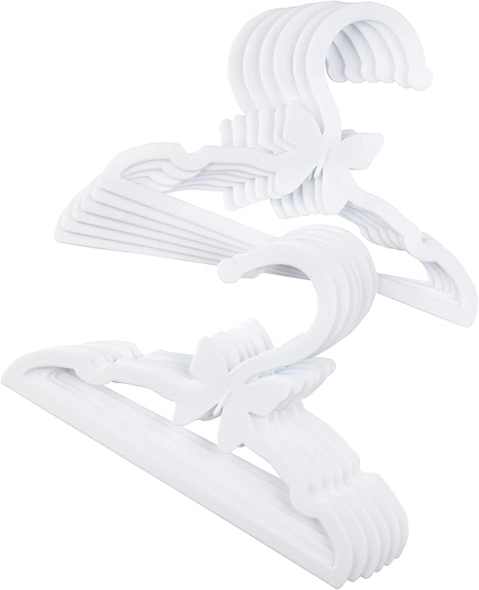 Doll Clothes Hangers for American 18" Girl Dolls - Set of 24 Unique Pink and White Butterfly Wardrobe Hangers- Holds Accessories, Sets, Shirts, Jackets, Pants, Dresses, Gifts for Girls Kids Birthday