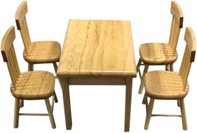 Dollhouse Decoration Accessories,1:12 Dollhouse Miniature Furniture Wooden Color Dining Table Chair Model Set