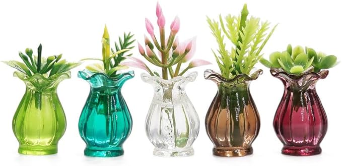 Odoria 1/12 Miniature Flower in Vase Dollhouse Decoration Accessories, 5Pcs