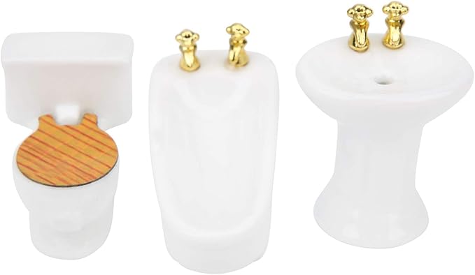 1/24 Dollhouse Miniature Bathroom Set Simulation Ceramic Bathtub Toilet Sink Kit Dollhouse Bathroom Set Melody Jane Dolls Houses Doll House Toilet Bathtub Furni (Pure White)