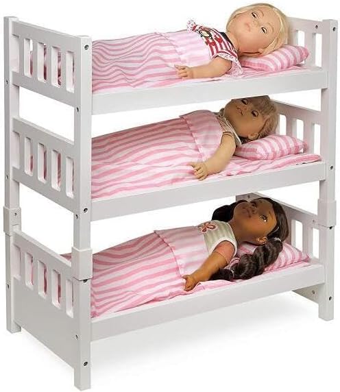 Maykoosh Rustic Romance 1-2-3 Convertible Doll Bunk Bed with Baskets: Stackable Bunk Bed Converts to Double or Single Bed, Includes Storage Baskets and Personalization Kit