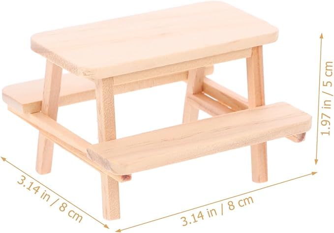 Dollhouse Furniture Mini Wooden Table Model 1:12 Doll House Picnic Table Chair Tiny House Decor Dining for Doll House Kitchen Accessories