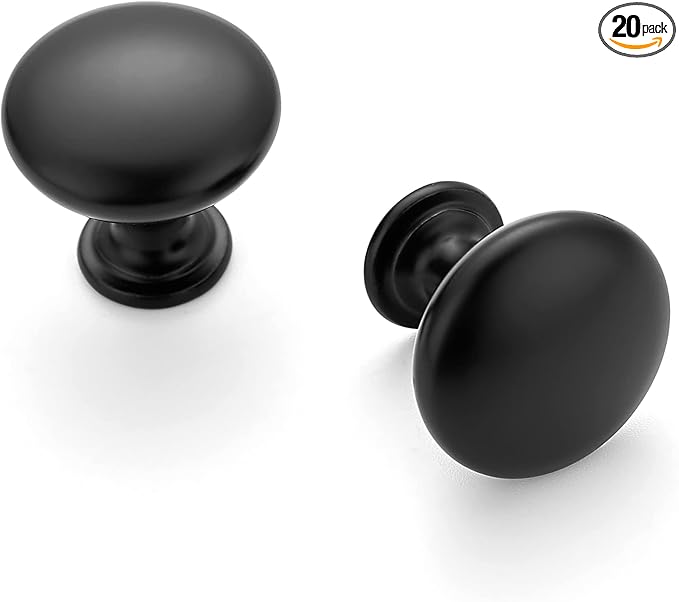 Ravinte 20 Pack Matte Black Round Zinc Cabinet Knobs for Kitchen Bathroom Closet Dresser Cabinets