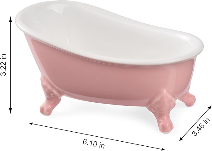 NEWHENGS 6.1" Vintage Ceramic Mini Decorative Clawfoot Bathtub Bar Soap Dish, Kitchen Sponge Holder and Shower Tray for Bathroom, 1 Pack (Rose)