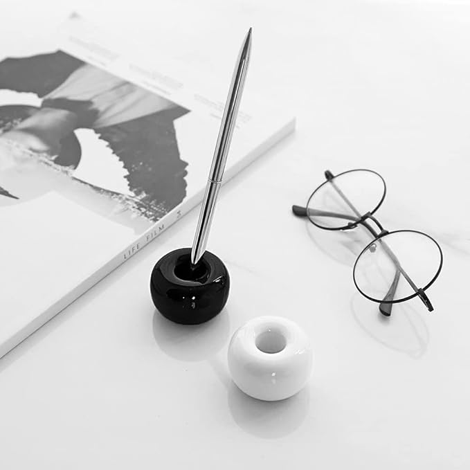 HalfofLife Mini Ceramics Toothbrush Holder Stand for Bathroom Vanity Countertop, Handmade Couple Toothbrush Head Holder, Shaver Holder and Office Pen Holder, Black&White, Pack of 2