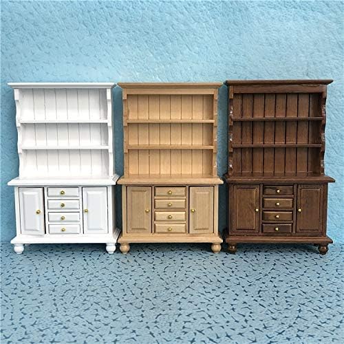 1:12 Scale Miniature Cupboard Bookshelf Classic Wooden Mini Storage Hutch Kitchen Dollhouse Bookshelf Wood Cabinet 1:12 Furniture Display Showcase Decoration Sideboard Accessories (Wood Color)