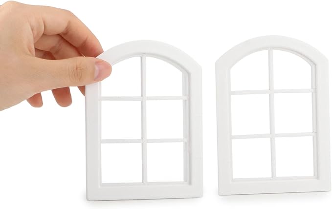 Dollhouse Windows 2PCS Miniature 6-Pane Window Frame 1 : 12 Frame DIY Mini House Decoration Wooden Fiary Window Model Doll House Accessories (White)