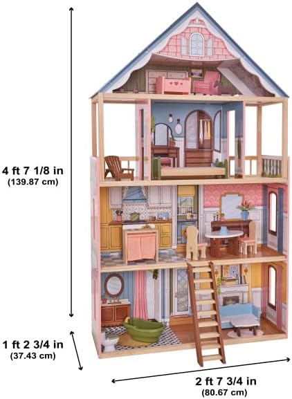 KidKraft Charlotte Classic Wooden Dollhouse with 15 Accessories, for 12" Dolls