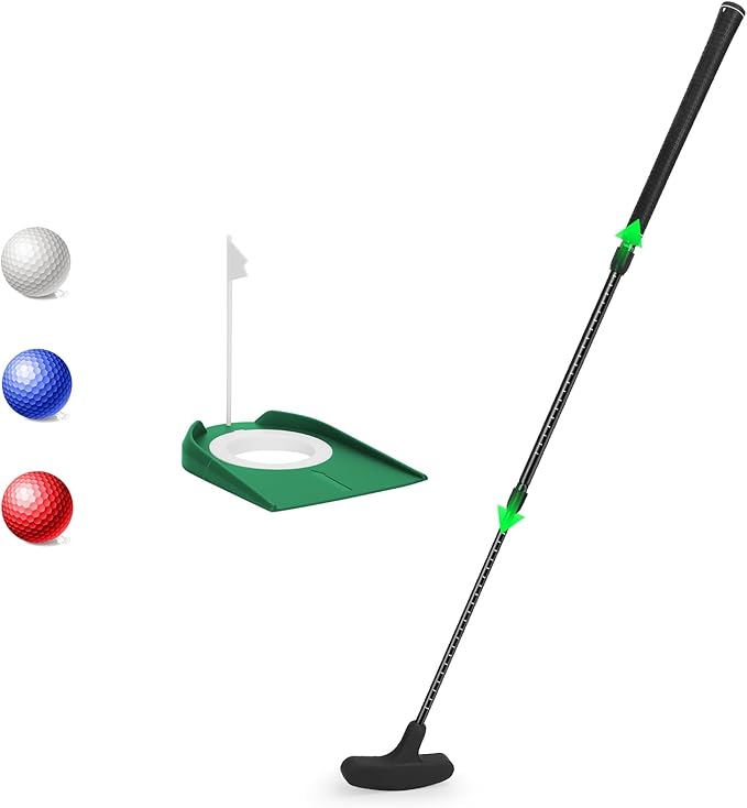 MultiOutools Golf Putters for Men and Women, 2 Pack Adjustable Golf Club Sets with 6 Balls & 2 Flag Cups, Two-Way Mini Putters Training Clubs for Children, Teenagers, Adults