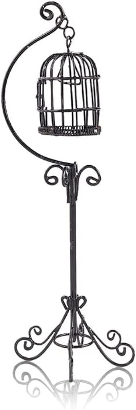 Dollhouse Birdcage 1:12 Scale Accessories Miniature Bird Cage Floor Stand Openable Cage Alloy Birdcage Model Mini House Decoration Ornament (Black)