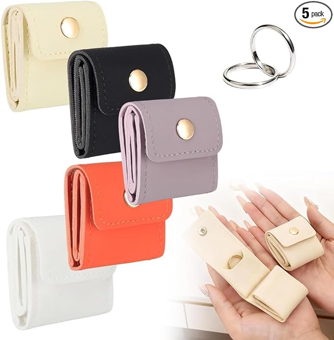 Leather Mini Travel Jewelry Bag, Portable Foldable Mini Travel Jewelry Roll Bag with Buckle, Small Jewelry Box for Travel Essentials, Earrings, Rings, Necklaces (5, Multicolor)