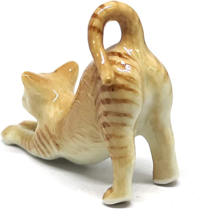 ZOOCRAFT Miniature Collectible Ceramic Brown Cute Cat Figurine Dollhouse Handmade